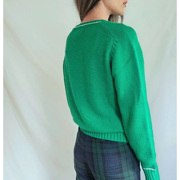 Vintage 1960s 70s Kelly Green Acrylic Knit Crewneck Sweater, Women's Medium - Picture 8 of 8